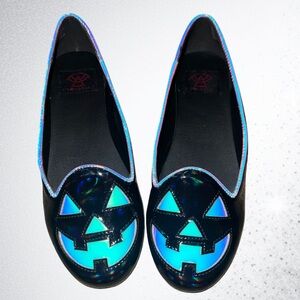 Hot Topic Strange Cvlt Goth Jack o’ Lantern Halloween “Galactic Black” Flats 7